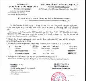 approval letter at Vietnam e visa official site 2018
